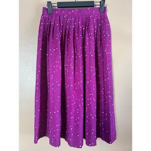 Vintage 80s Magenta Purple Confetti Print Pleated Midi Skirt Waist 25-26"